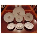 Noritake China Japan 5605 Margot 8 piece place setting, dinner plate, salad plate, bread/butter plate, soup bowl, dessert/fruit bowl, lugged cereal bowl, tea cup and saucer. Beautiful, simplistic.