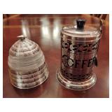 Silver Plated Beehive Honey Pot missing drizzler and a Sheffield England Coffee Canister