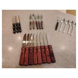 Steak Knives, 8 Jumbo, 5 MCM, 3 Standard , odd spoons and a MCM fork.