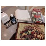Large dinning table protective cloth, Christmas Table Cloth, 8 Thanksgiving Place Mats, 2 Bottles Tarnish Remover unopened, 1 Furniture Care Kit