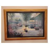 Collectible framed lithographic print titled 'Cafe de France' or 'My Favorite Cafe' by artist Christa Kieffer, Natural Wood Frame, 43' x 31 1/2'.