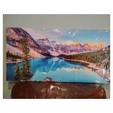 Photo on Canvas wrapped frame wall art, Western Mountain Lake scene, still in wrapping, 39 1/4' x 20'.