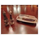 Silver Plated WB Mfg.Co. Salt & Pepper Shakers and F.B.Rogers covered Butter Dish