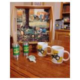 John Deere, Serving Tray, Salt & Pepper Shakers, Bottle Cap Opener, 2 Coffee Cups.