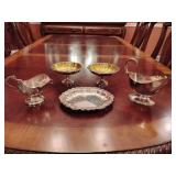 Grouping Silver Plated, Sugar Scuttle, 2 Wm Rogers Compote dishes, Countess serving dish, Gravy Boat.