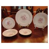 Homer Laughlin's Mary Anne 5 piece place setting, dinner plate, soup bowl ***has chip bottom rim***, bread/butter plate, fruit/dessert bowl, saucer ***has chip on top of rim***. See pics.