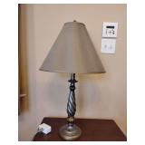 Hunter Table Lamp silver and brass-colored twisted resin base, 29' T, with smart plug, nice linen shade.