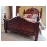 Haverty's Queen Four Post Bed, gorgeous, very grand, comforter, shams, accent pillows, sheets, 2 dust ruffles, nice mattress. 67' W x 93' L x headboard 65' T.