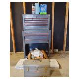 Craftsman rolling tool cabinet and top chest combo, with contents see pics, and Sears Craftsman metal tool box, with contents see pics.  Roofing not included.