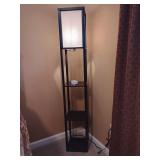 Shelf Floor Lamp, etagere-style lighting fixture with built-in storage shelving and smart plug included, 63' T x 10 1/4' x 10 1/4'.