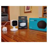 Blink Mini, a compact indoor plug-in smart security camera. New smart plug, unopened. New echo Dot Alexa, unopened. All untested.