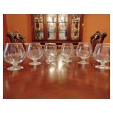 6 Vintage 24 oz  Brandy Snifters, classic footed pedestal design. 5 match, some chips bottom foot, 1 odd one, slightly taller. 5 1/2' T, 3' opening at top