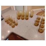 Vintage Libbey Bolero Gold Amber Glass Tumblers 7, Highballs 7, Juice 8.  ***Update 3/21 found 8th highball***.