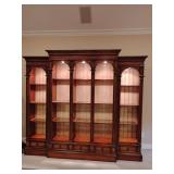 Stunning, Hook Baroque Style Fruitwood Three-Piece Wall Unit, H: 86-1/2 in, W: 94 in, D: 18 in. All archways are lighted, drawers at the bottom of each archway, glass shelves. Some chipping on bottom 