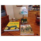 John Deere accent lamp and 2 books.