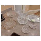 Vintage Bartlett-Collins round platter in the St. Genevieve pattern, Federal Glass Co. Diana Clear Console Bowl. Laura Glass 11' Rose Garden Frosted Rose & Ribbon Serving Bowl. 3 Cristal d'Arques Diam