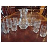 Princess House Heritage Pattern Pitcher, 72 Ounce Glass Pitcher with Etched Floral Design, Elegant Mid-Century Glassware with 8 matching glasses