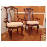 2 Haverty's Seville Formal Dining Arm Chairs, back height 43 1/2', seat height 19', 27 1/2' wide, Upholstered in a traditional cream floral damask. Great condition.