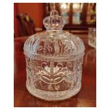 Vintage Crystal Glass Jar with Crown Lid, 4 1/2' T x 3 1/2' across.