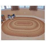 Brown Oval Braided Rug, 7'10' x 10'1' - Handcrafted with Cotton Fabric - Warm Country Primitive Decor, 2 wear marks on edges, see pics.