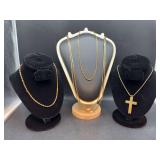 Grouping of (4) gold-tone chains in various lengths…..long in center is opera length