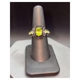 Green Peridot Rhodium Over Sterling Silver Ring…..size 7 and 5 grams
