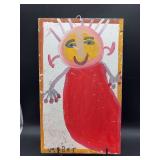 Authentic and original Mose T Folk Art Whimsical Lady in Red with signature soda can tab hanger…..10-1/2 x 17-1/4