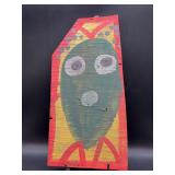 Authentic and original Mose T Folk Art Green Baby Tiki Bird with Red Legs with signature soda can tab hanger…..9-3/4 x 18-1/2