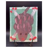 Authentic and original Mose T Folk Art Deep Red/Maroon and White Frog with signature soda can tab hanger…..8-1/2 x 10-1/2