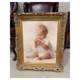 Beautiful gold frame 22”x 27“ ￼ does have one crack across top, which is unnoticeable when hung