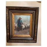 Nicely framed sheep heard picture as shown 13 1/2“ x 15“