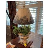 Table lamp with greenery 28“ x 16“ the base is 8 by 8 inches