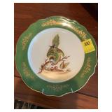 12 1/2 x 12 1/2 green and gold trim parrot plate with wall plate holder