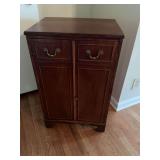 Antique mahogany two door record/storage cabinet. 21“ x 16“ x 33“.