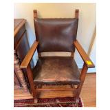 Early Gustav Stickley, leather armchair, 20“ x 20“ x 37“ seat is 20 inches from floor. Matches lot #46…His and her chairs.