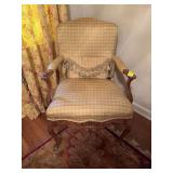 Beautifully detailed French armchair, 27” x 30” x 36”. The seat is 19 inches from floor.