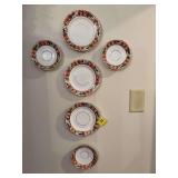 Salisbury England China-three saucers and 3 plates arranged in cross pattern