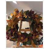 Pretty magnolia leaf wreath with gold ribbon 34” x 27”