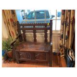 English 18th Century carved bench. 38“ x 22“ x 43 1/2“ with the seat being 20 inches from floor