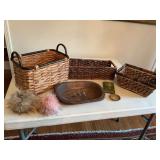 Three baskets with a 13 x 10“ prayer bowl,  couple of keychains, cross wall hanger and pottery piece  ￼