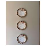 6 vintage 5 1/2 inch saucers, blue and rust. No crazing