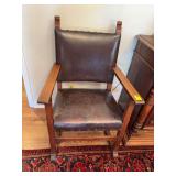 Early Gustov Stickley leather armchair, 27“ x 25“ x 43“ seat is 20 inches from floor.  Matches lot number 45, his and her chairs