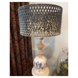 Wood and metal table lamp 30” x 17” base 10 inches round