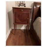 Antique French Art Deco Walnut nightstand with marble top. 19“ x 14 1/2“ x 33 1/2“.