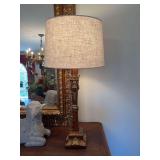 Gold and Bronze lamp, 33 1/2” x 15” the base is 6 x 6”. Matches lot #49