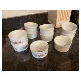 Group of 4” ramekins.. 7 white and three “ Spring Night “by Andrea