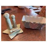Mud Pie Rabbit Vase 6” x 3” and pottery Nativity set 5 1/2” x 4 1/2”