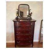 Antique Burl wood chest on wheels with swivel mirror. Excellent condition 34“ x 20“ x 49 1/2“.. The mirror is 29“ x 23“.