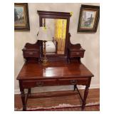 Antique vanity with beveled glass swivel mirror 42” x 21 1/2” x 62” desktop is 30 inches from floor