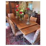 Antique Dark Oak Refectory Draw Leaf Dining Set -Table is 63“ x 35 1/4“ x 115“ extended. Each extension is 26 inches. Includes six chairs  20“ x 22“ x 37“